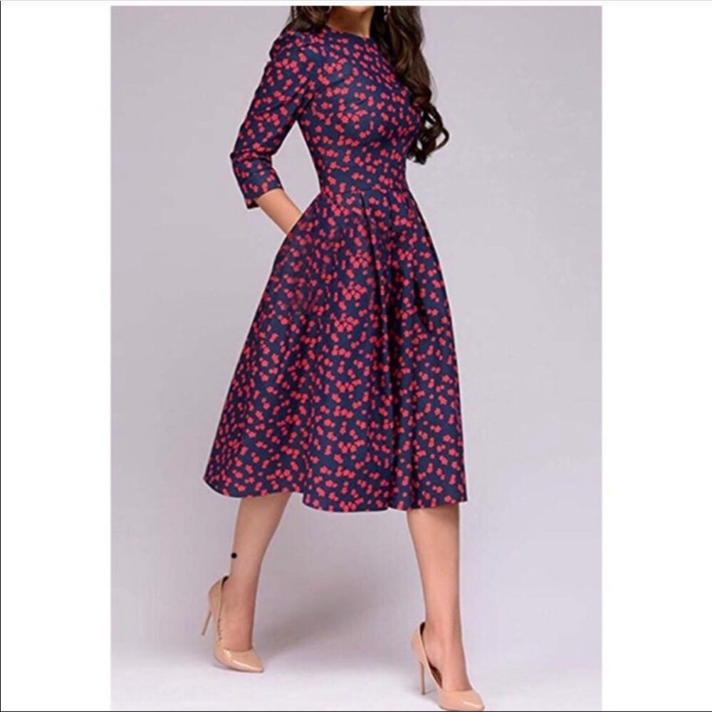 COPY - Navy and Red floral print dress